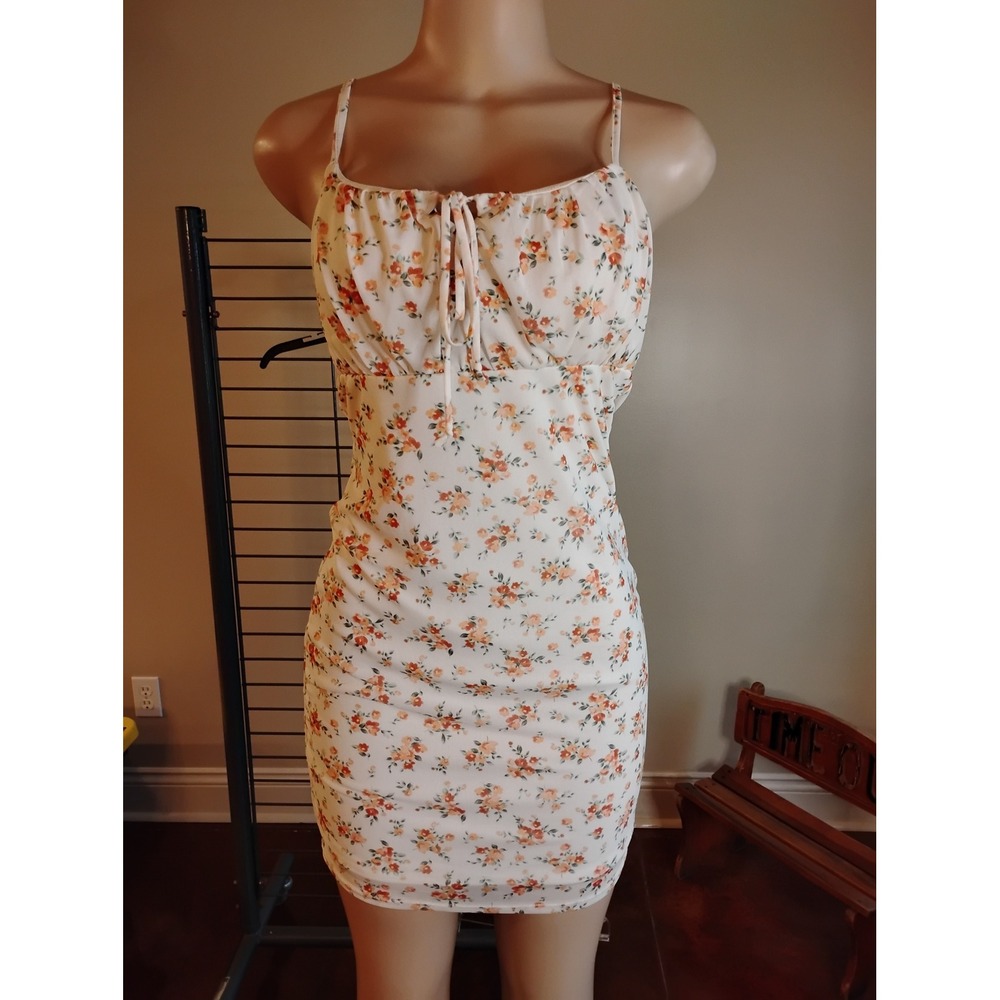 Caution To The Wind Floral Mini Dress Cream Orange Sleeveless Bodycon 311TJSmall